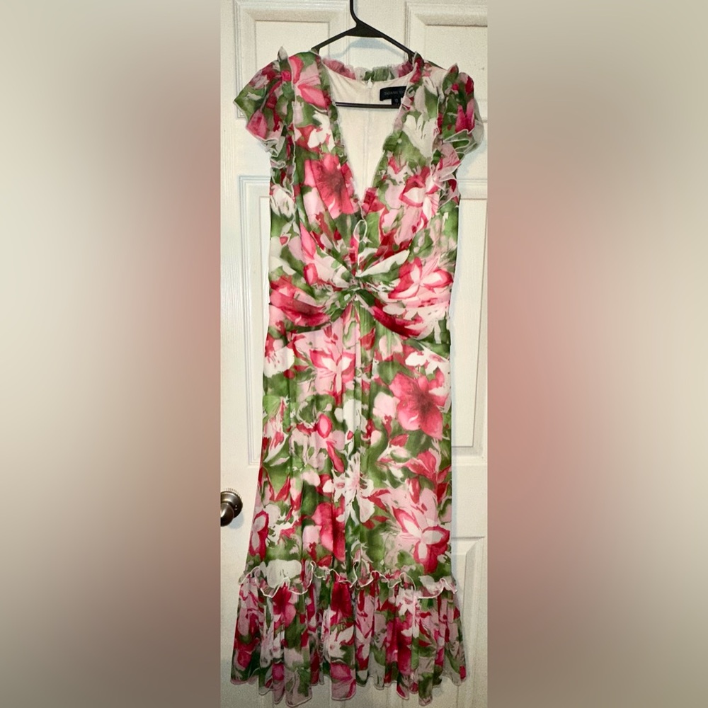 Tadashi Shoji Pink and Green Floral Dress